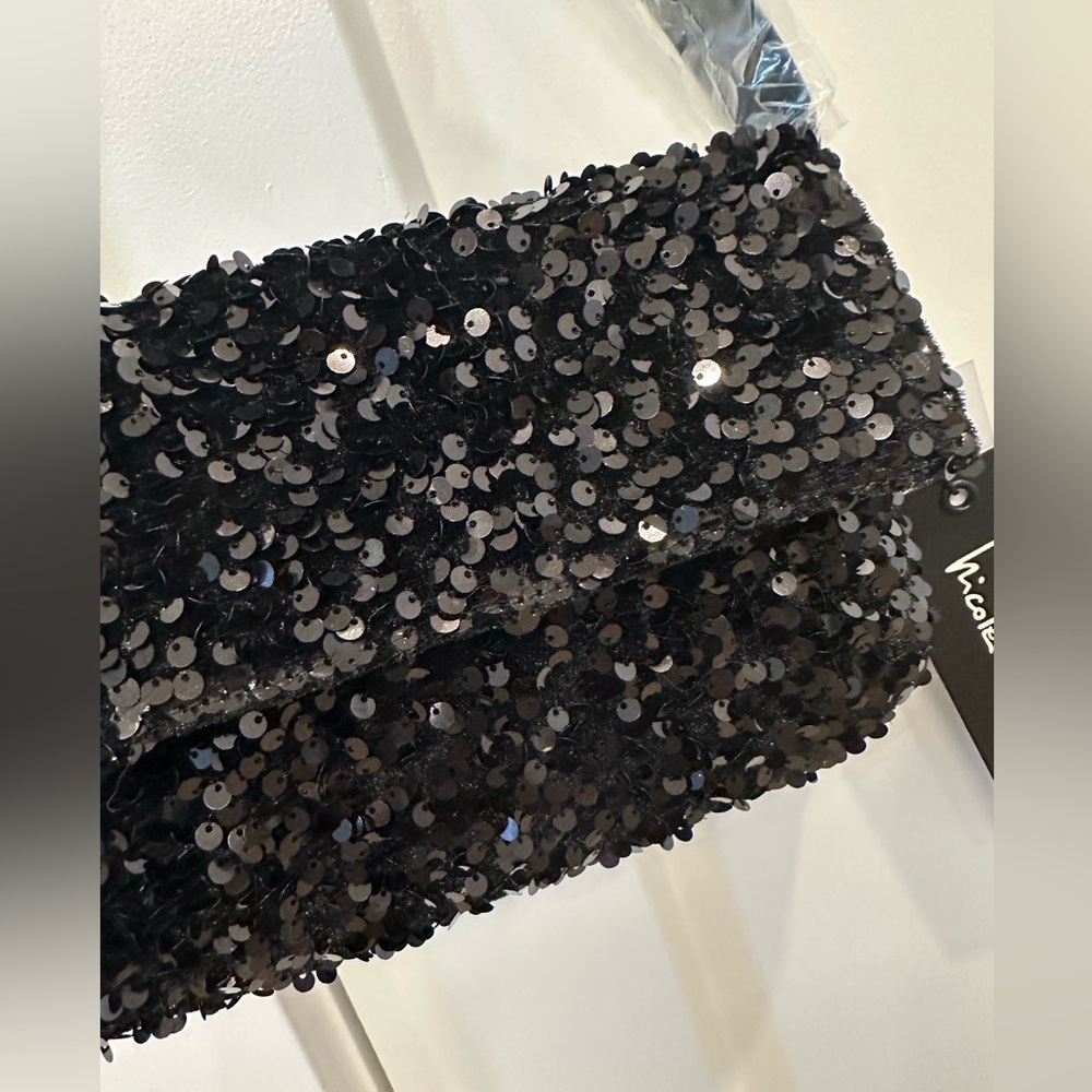 Nicole Miller Sequined Shoulder Bag - NWT - Adjustable Strap - Black - Clutch - Picture 6 of 13